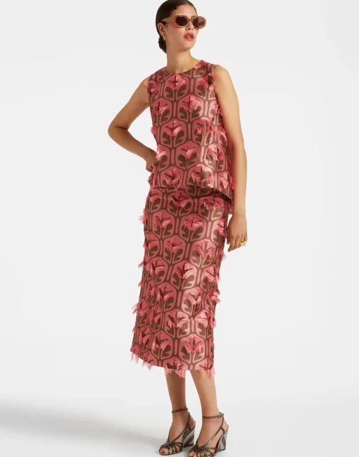 Pencil SkirtGrove Kaki/Pink in Jacquard