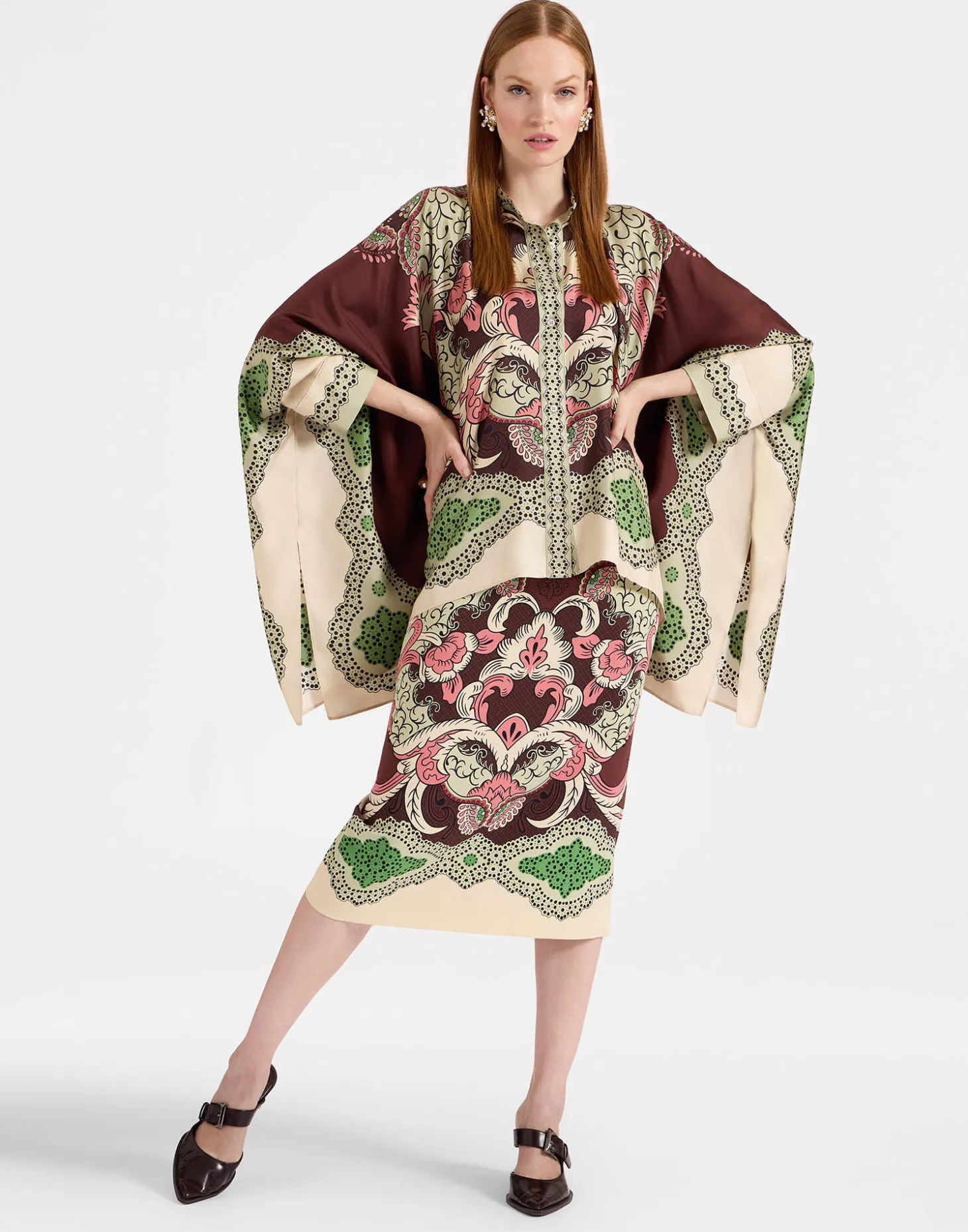 Pencil SkirtPortal Placée Brown in Envers Satin