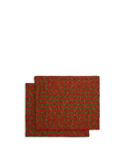 Placemat Set Of 2Cherries Verde in Linen