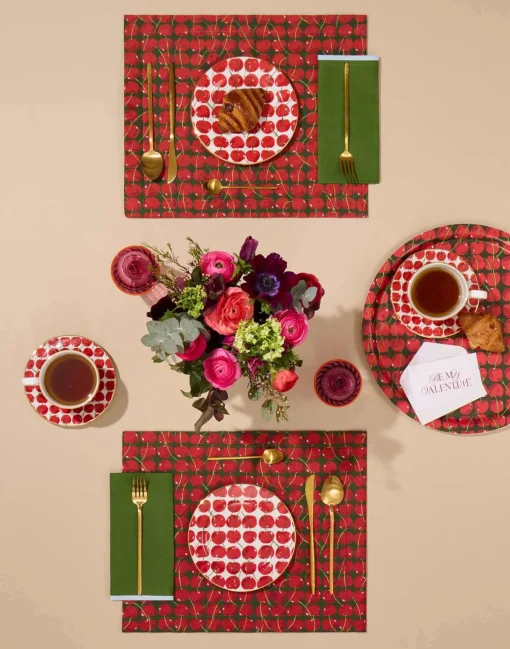 Placemat Set Of 2Cherries Verde in Linen