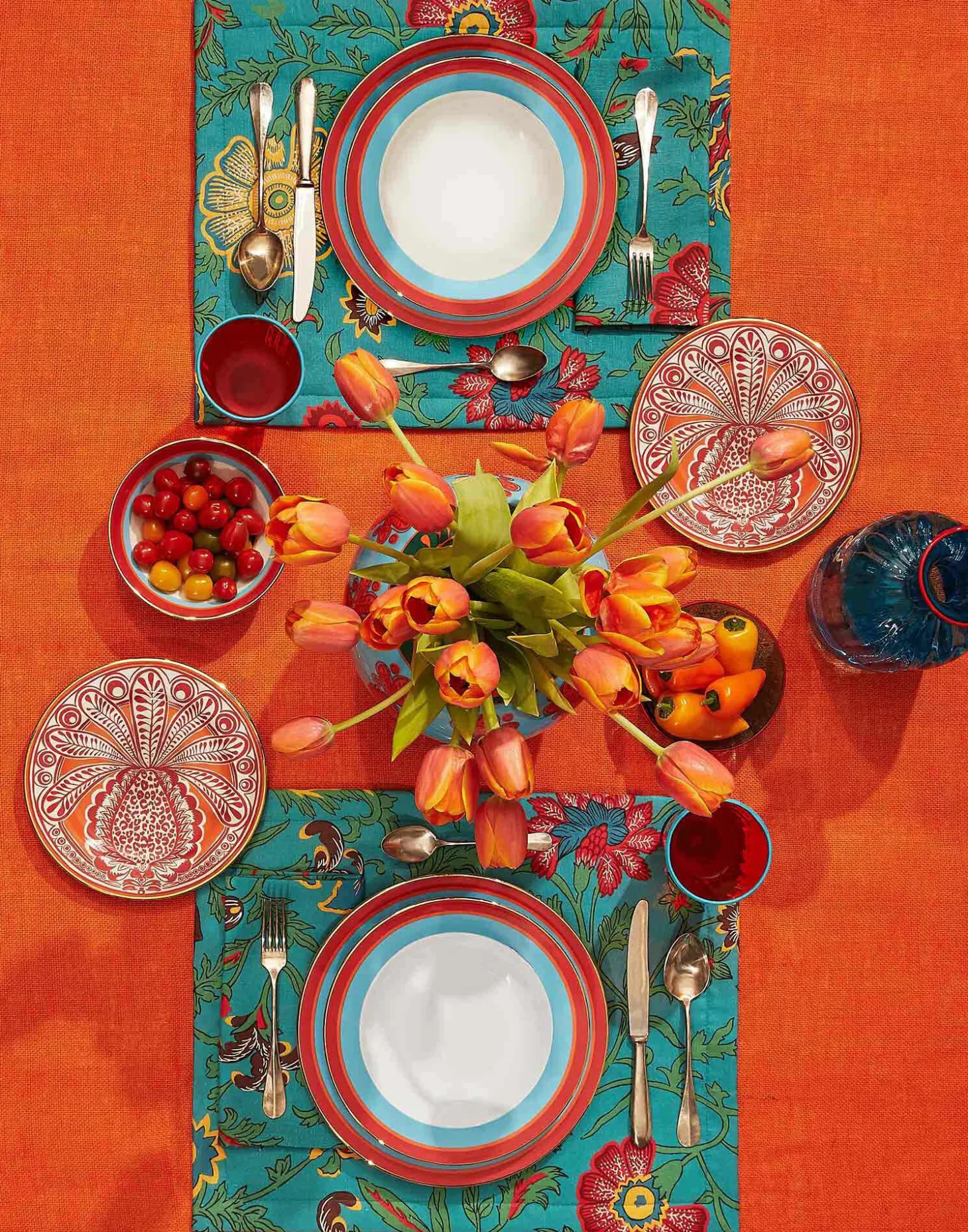 Placemat Set Of 2Dragon Flower Turchese in Linen