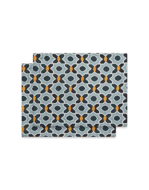 Placemat Set Of 2Plaza Small Light Blue in Shot Cotton