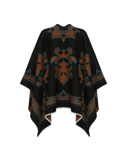 PonchoHerald Black in Wool Silk
