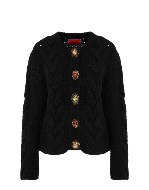 Portrait CardiganSolid Black in Chunky Wool