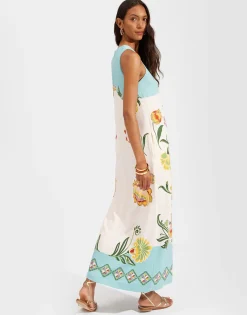 Racer DressFolk Flowers Azzurro Placée in Viscose Jersey