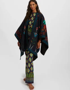 Reversible PonchoIsis Nero Placée in Baize Wool
