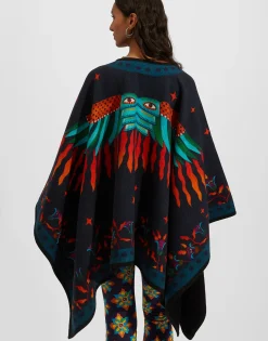 Reversible PonchoIsis Nero Placée in Baize Wool