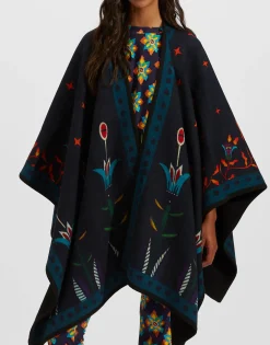 Reversible PonchoIsis Nero Placée in Baize Wool