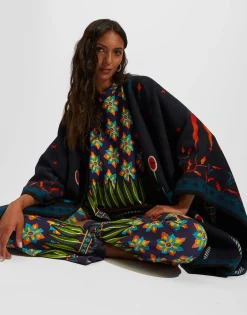 Reversible PonchoIsis Nero Placée in Baize Wool