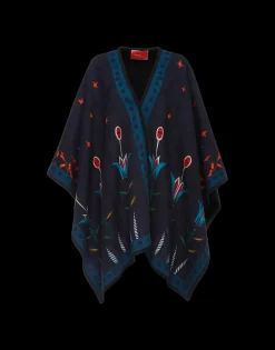 Reversible PonchoIsis Nero Placée in Baize Wool