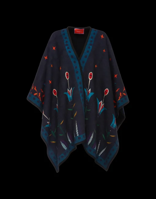 Reversible PonchoIsis Nero Placée in Baize Wool