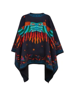 Reversible PonchoIsis Nero Placée in Baize Wool