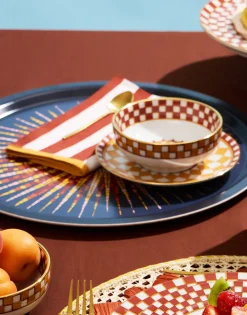 Round Printed TraySunrays Midnight in Laminated Birch Wood