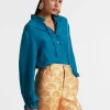 Shirt And SassySolid Blue Petrol in Washed Silk