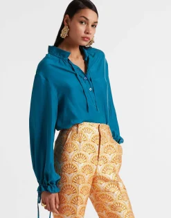 Shirt And SassySolid Blue Petrol in Washed Silk