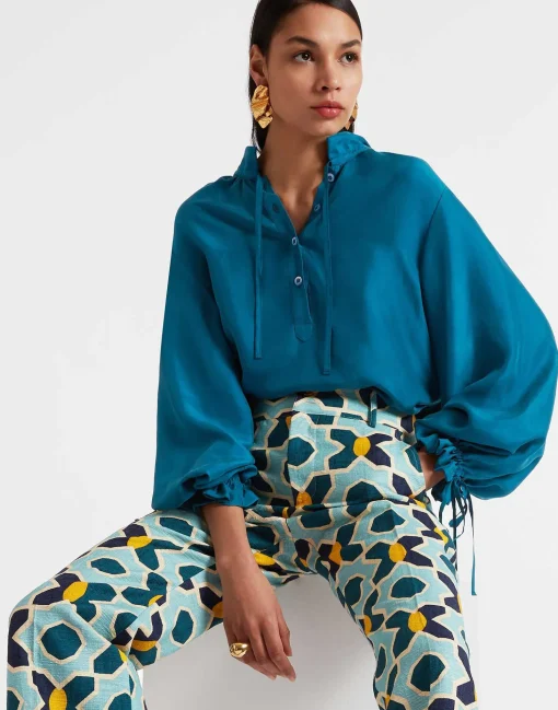 Shirt And SassySolid Blue Petrol in Washed Silk
