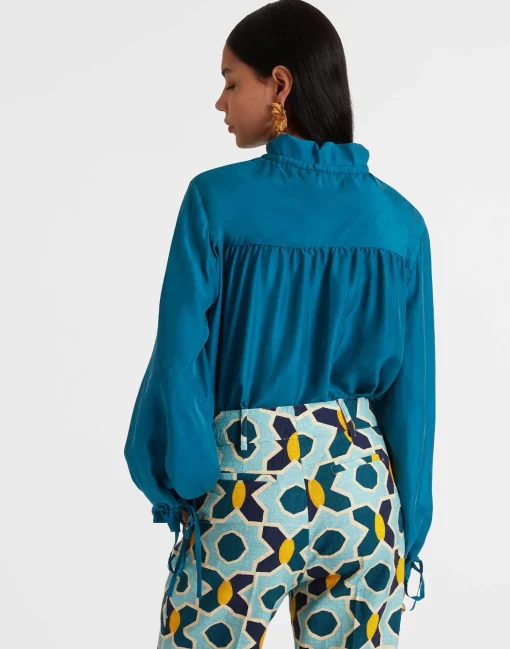Shirt And SassySolid Blue Petrol in Washed Silk
