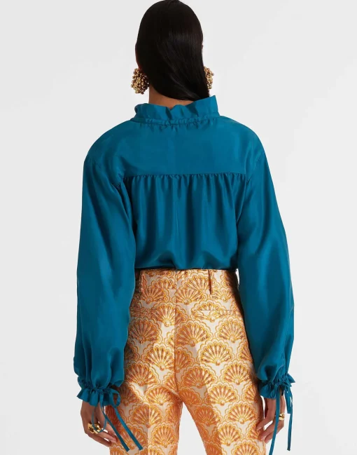 Shirt And SassySolid Blue Petrol in Washed Silk