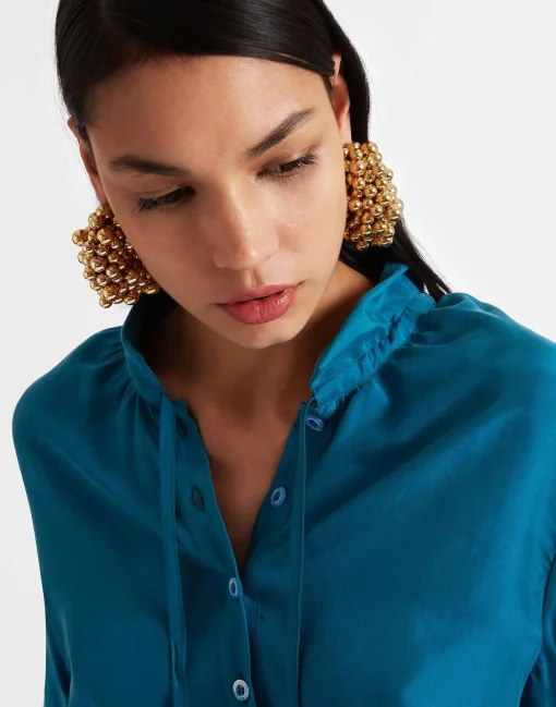 Shirt And SassySolid Blue Petrol in Washed Silk