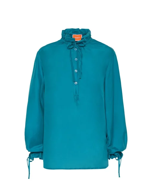 Shirt And SassySolid Blue Petrol in Washed Silk
