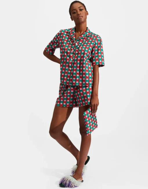 Short PajamaMezzaluna Pink in Cotton Voile