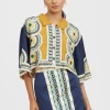 Short ShirtMudejar Placée Blue in Silk Twill