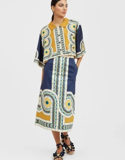 Short ShirtMudejar Placée Blue in Silk Twill