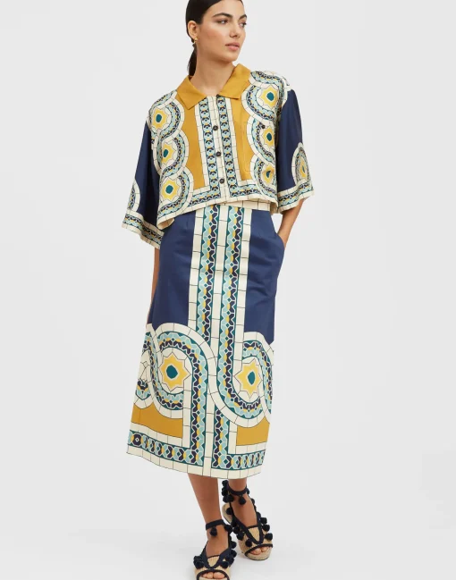 Short ShirtMudejar Placée Blue in Silk Twill