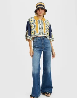 Short ShirtMudejar Placée Blue in Silk Twill