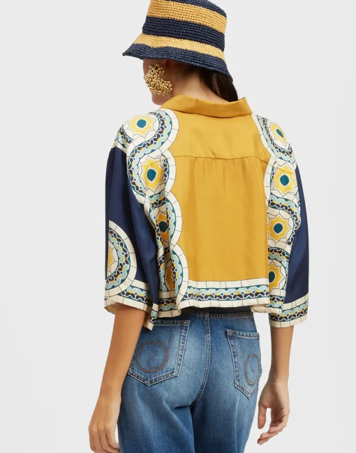 Short ShirtMudejar Placée Blue in Silk Twill
