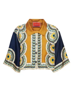 Short ShirtMudejar Placée Blue in Silk Twill