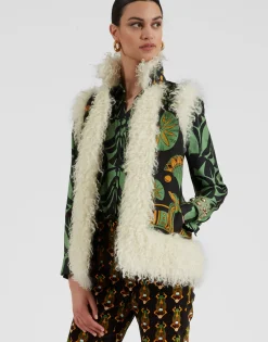 Sleeveless Folk JacketThe Nile Placée Black in Faille
