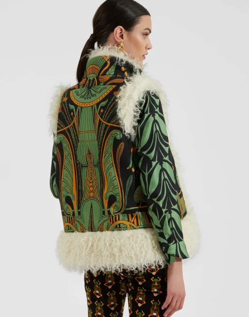 Sleeveless Folk JacketThe Nile Placée Black in Faille