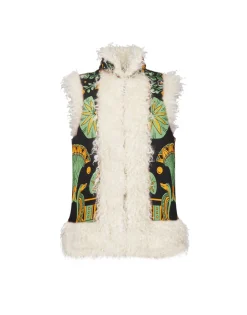 Sleeveless Folk JacketThe Nile Placée Black in Faille