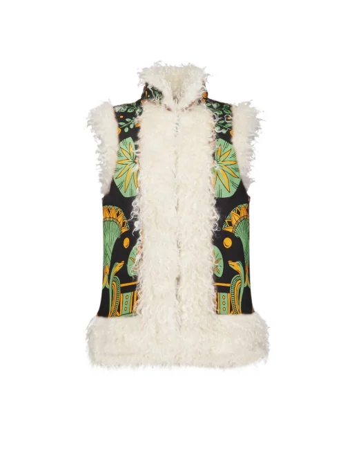 Sleeveless Folk JacketThe Nile Placée Black in Faille