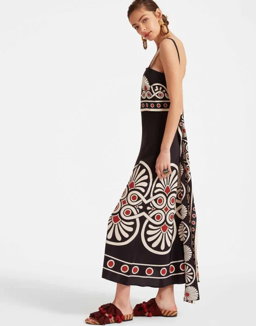 Slip-Around DressMedallion Placée Black in Crepe De Chine