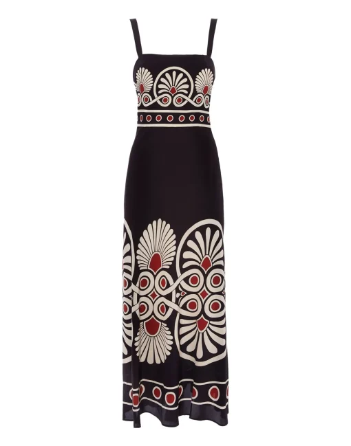 Slip-Around DressMedallion Placée Black in Crepe De Chine