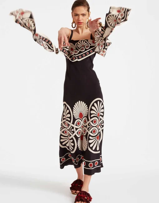 Slip-Around DressMedallion Placée Black in Crepe De Chine
