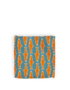 Small Napkins Set Of 4Como Fish Blue Small in Linen