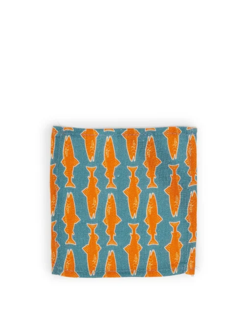 Small Napkins Set Of 4Como Fish Blue Small in Linen