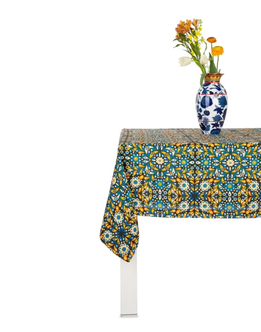 Small TableclothConfetti Blu in Linen