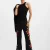 Stretch PantsFolk Flowers Nero Placée in Viscose Jersey