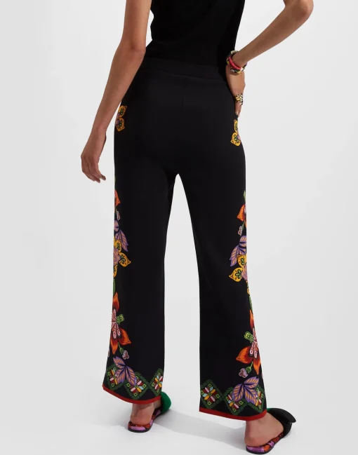 Stretch PantsFolk Flowers Nero Placée in Viscose Jersey