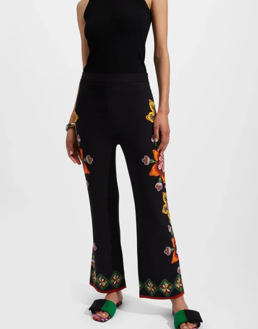 Stretch PantsFolk Flowers Nero Placée in Viscose Jersey