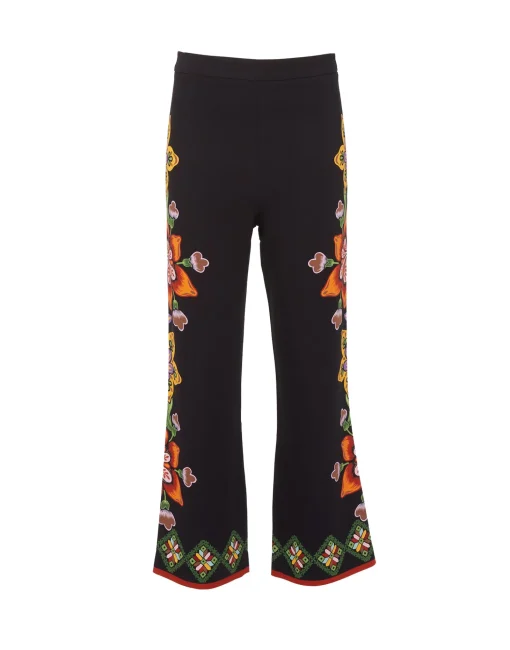 Stretch PantsFolk Flowers Nero Placée in Viscose Jersey