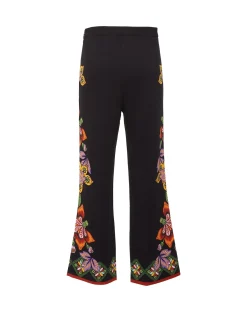 Stretch PantsFolk Flowers Nero Placée in Viscose Jersey