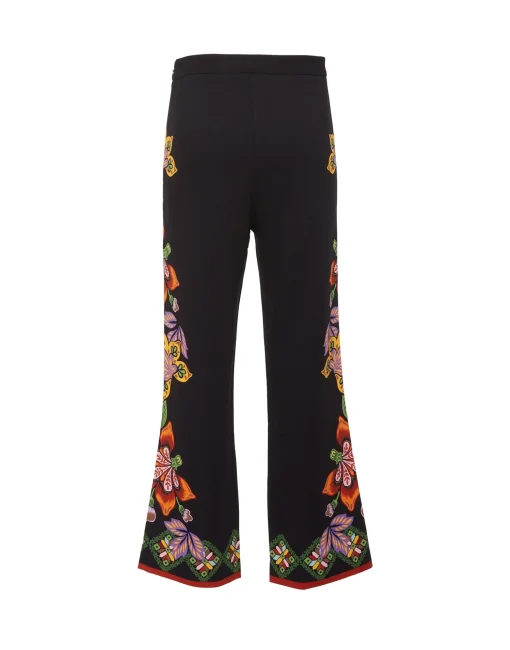 Stretch PantsFolk Flowers Nero Placée in Viscose Jersey