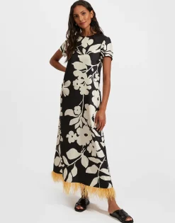 Swing Dress (With Feathers)Winter Jasmine in Twill Silk