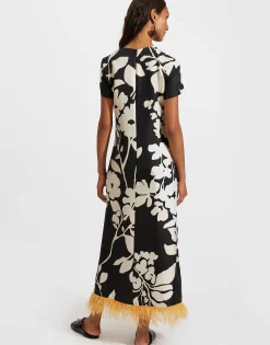 Swing Dress (With Feathers)Winter Jasmine in Twill Silk