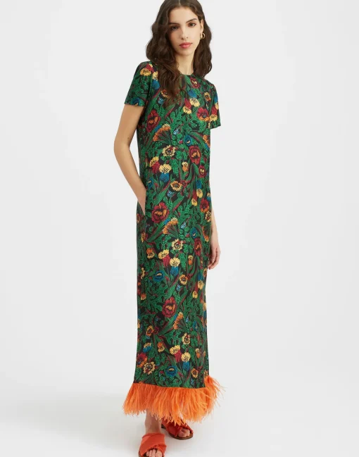 Swing Dress (With Feathers)Night Garden in Silk Twill